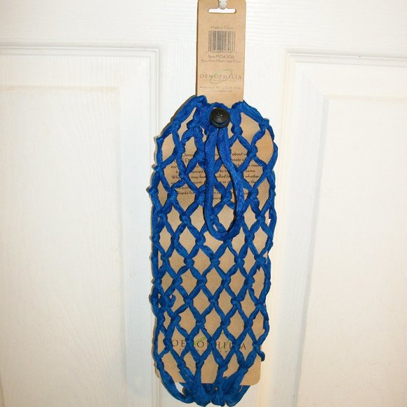 OENOPHILIA NWT Greenophile Mesh Wine Bottle Bag Carry Tote Royal Blue - Picture 4 of 8
